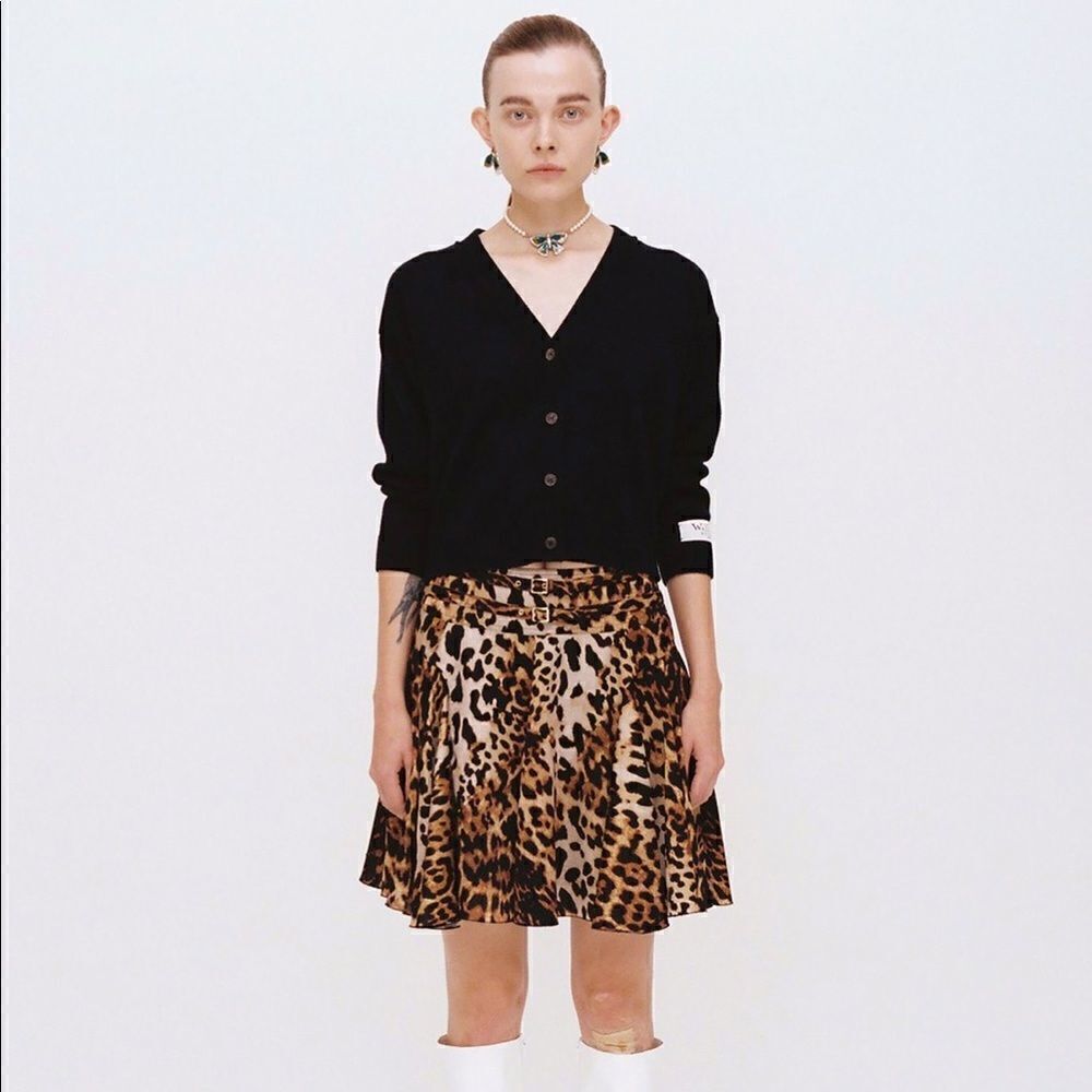 WE11DONE High Waisted Leopard Print Mini Skirt